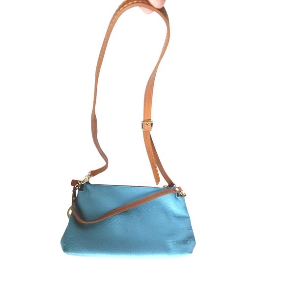 Valentina Italia Light Blue Pebbled Cross Body Bag Purse Genuine Leather - Picture 2 of 11